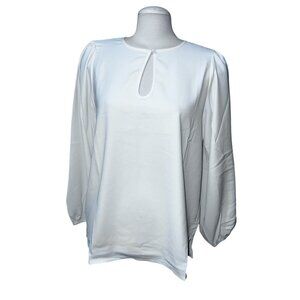 J. Crew Beige Long Puff Sleeve Satin Back Crepe Keyhole Top Sz Medium Tall Women